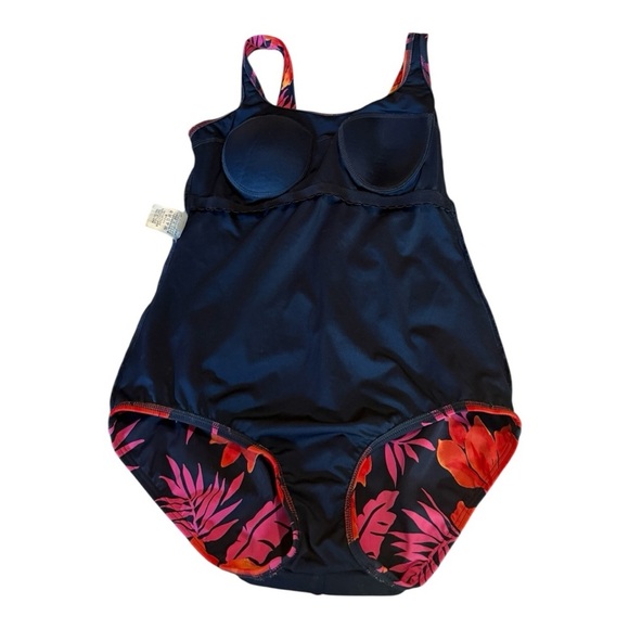 Lands’ End One piece tropical floral full bottom red-orange UV Swimsuit 8P - Picture 8 of 11